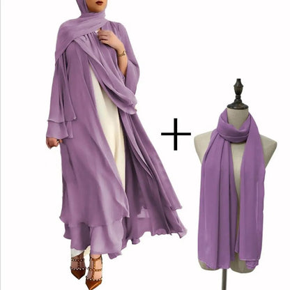 Chiffon Abaya Casual With Belt and Scarf