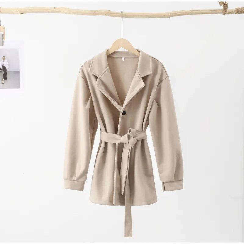 Long Puff Sleeve Clothes Autumn Elegant Belt Coat Women Chic Midi