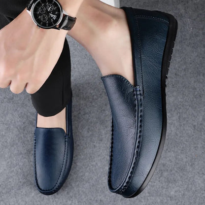 Soft Leather Loafers For Men Easy Slip On Flat Casual Shoes