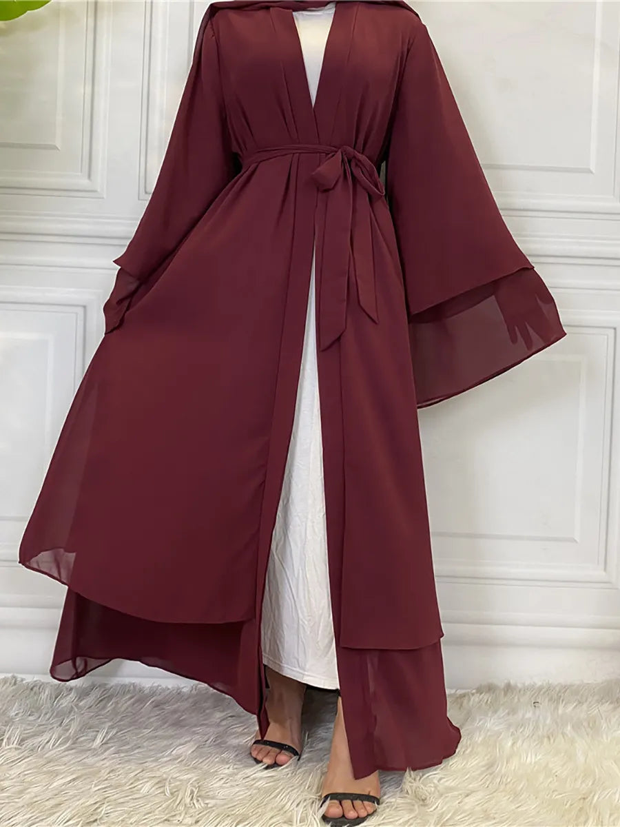 Chiffon Abaya Casual With Belt and Scarf