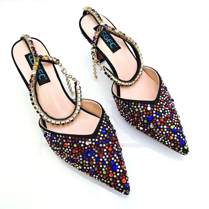 QSGFC Pointy Shoes And Bag Set Crystal Diamond