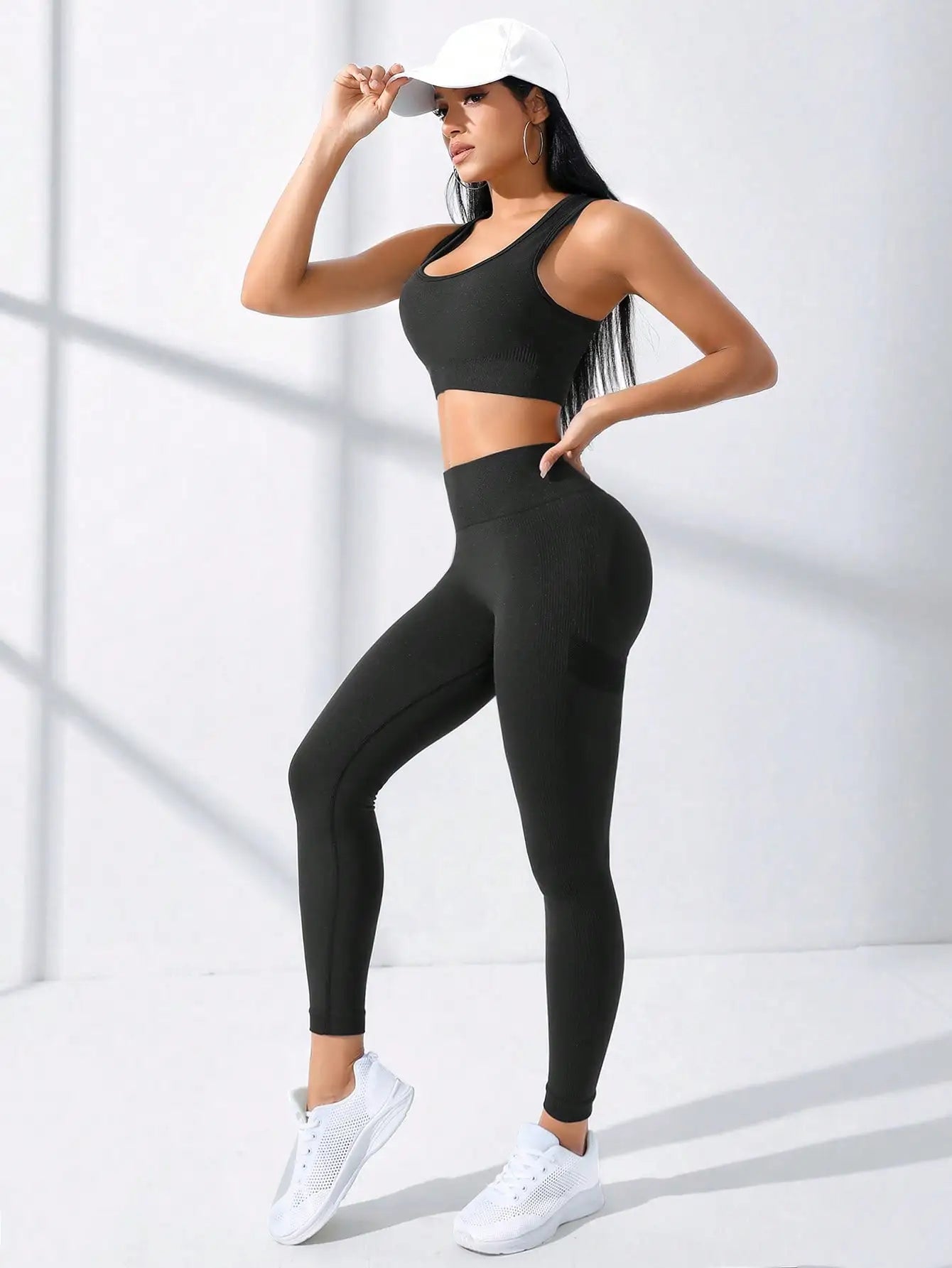 2pcs Seamless High Stretch Yoga Set Cross Back Tummy Control Leggings