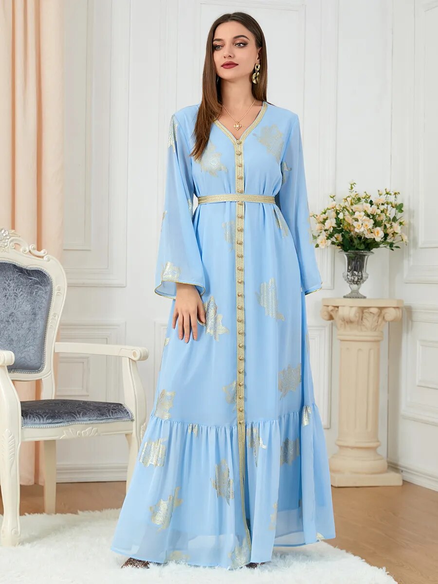 Moroccan Style Abaya With Belt Kaftan Split Hem