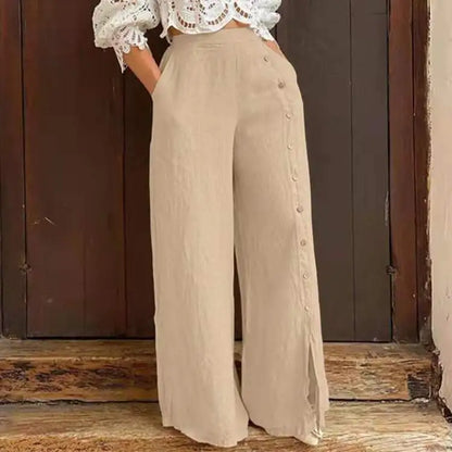 Button Down Split Wide Leg High Waist Loose Casual Pants