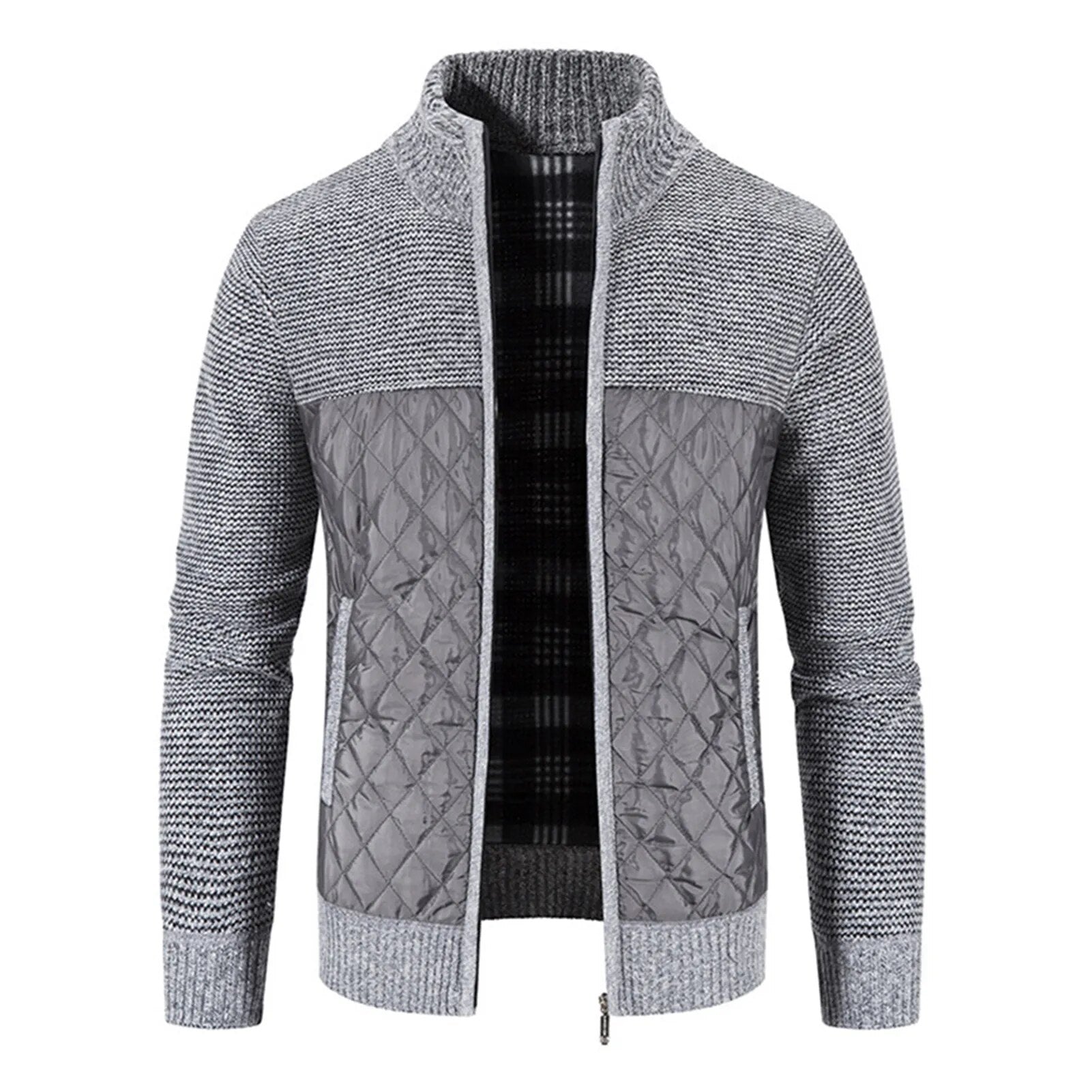 Men Cardigan Knit Patchwork Breathable Thick Long Sleeves