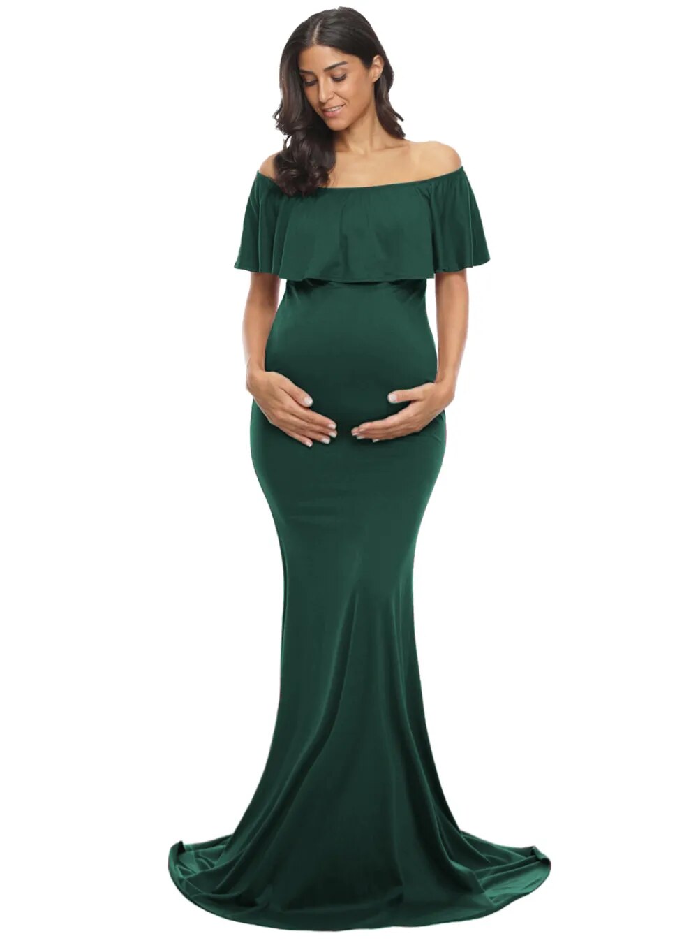 Maternity Elegant Slim Off Shoulder Long Dresses