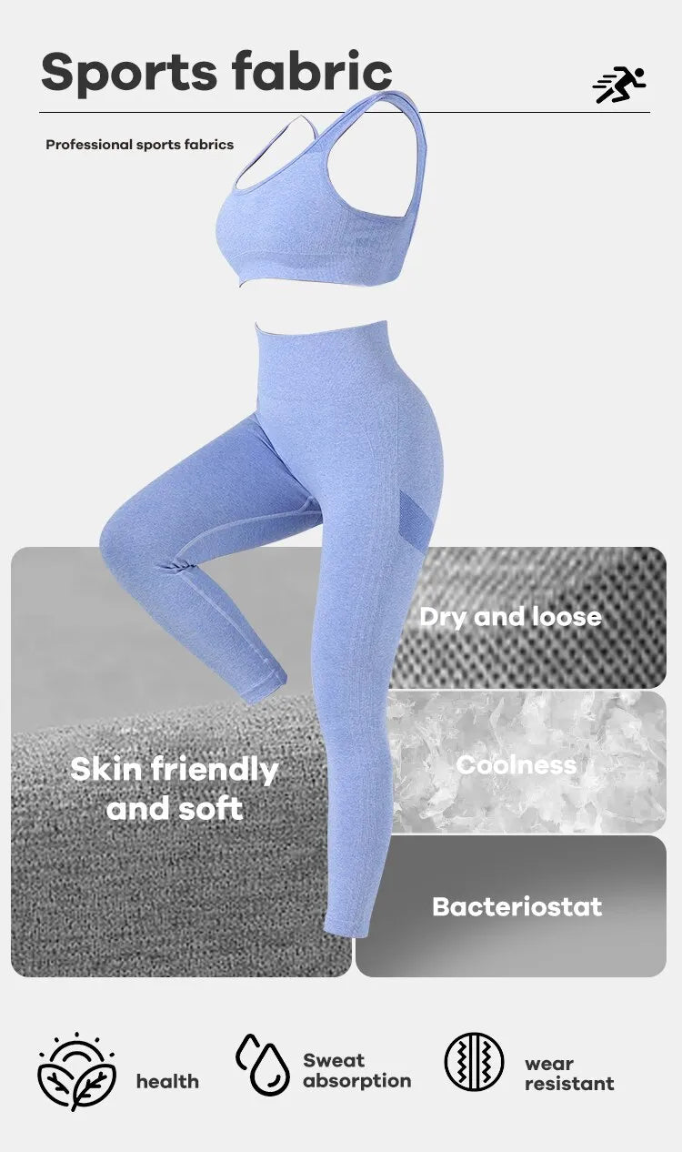 2pcs Seamless High Stretch Yoga Set Cross Back Tummy Control Leggings