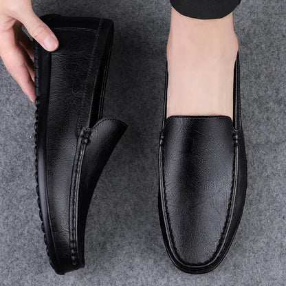 Soft Leather Loafers For Men Easy Slip On Flat Casual Shoes