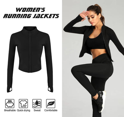 Tracksuit Jacket Slim Fit Long Sleeved Yoga Tops With Thumb Holes