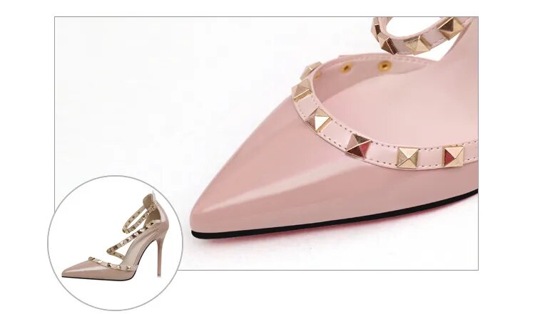 Classy Formal & Casual Rivet Pointy Toe Thin 10CM Heel Shoes