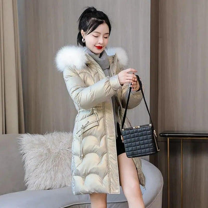 Parkas Women Coat Fur Collar Hooded Overcoat Female Jacket Thick Warm