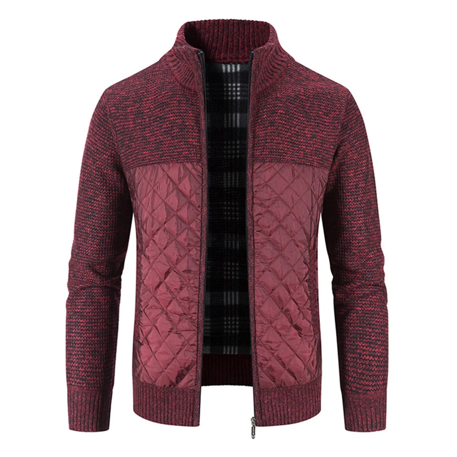 Men Cardigan Knit Patchwork Breathable Thick Long Sleeves