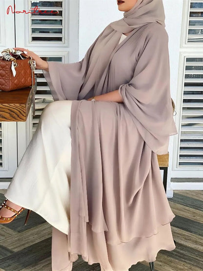 Chiffon Abaya Casual With Belt and Scarf