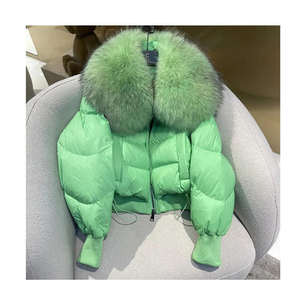 Real Raccoon Fur Collar Short Female Parkas Thick Warm Down Coat