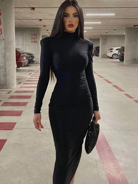 Turtleneck Black Bodycon Dress Casual Dress