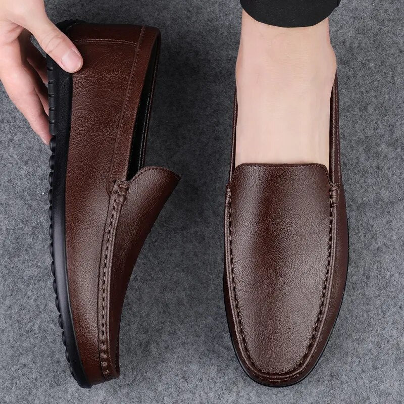 Soft Leather Loafers For Men Easy Slip On Flat Casual Shoes