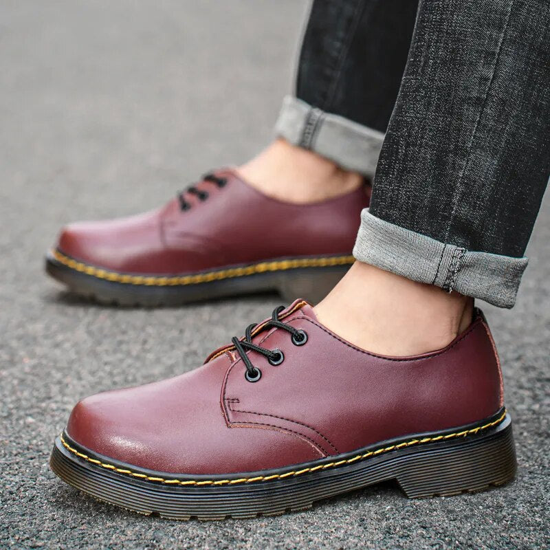 Thick Translucent Bottom Leather Casual Lace Up Men Shoes