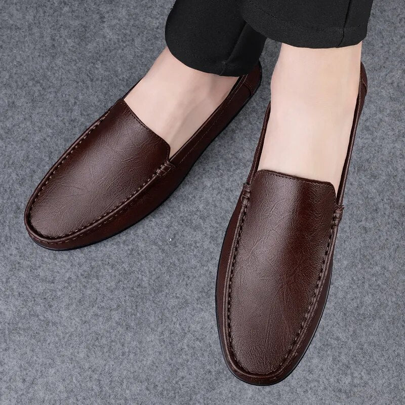 Soft Leather Loafers For Men Easy Slip On Flat Casual Shoes