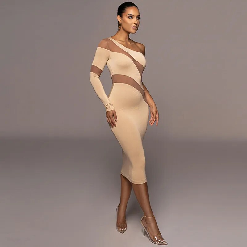 Patchwork One Long Sleeve Backless Bodycon Dress