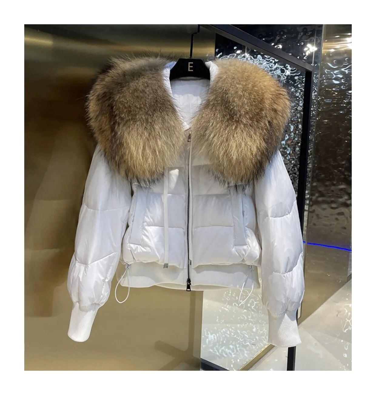 Real Raccoon Fur Collar Short Female Parkas Thick Warm Down Coat