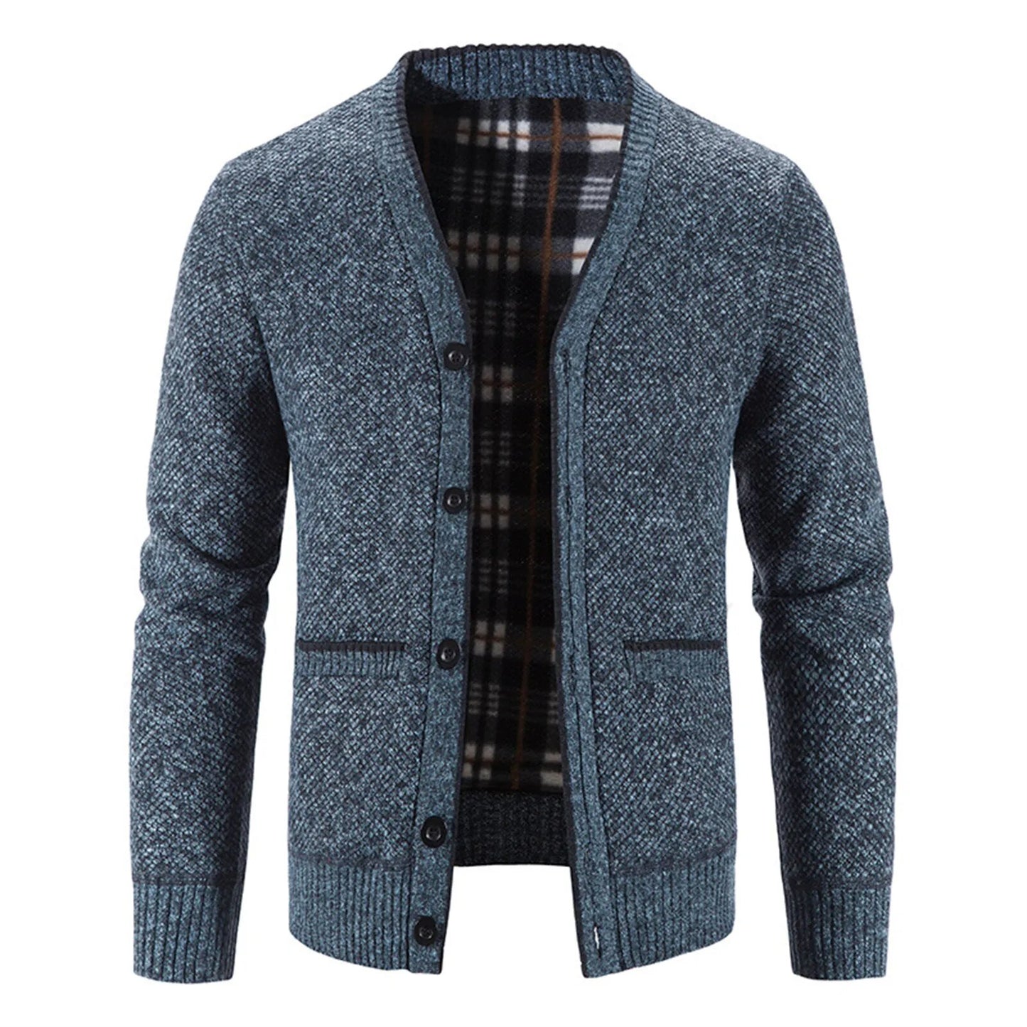 Men Cardigan Knit Patchwork Breathable Thick Long Sleeves