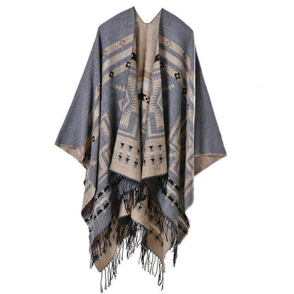 Tassel Cashmere Fork Shawl Poncho