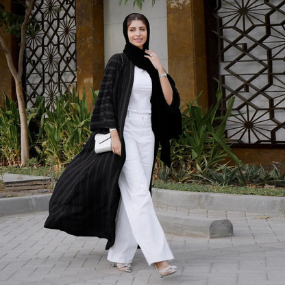 Light Abaya Solid Striped Retro Middle Eastern Saudi Style