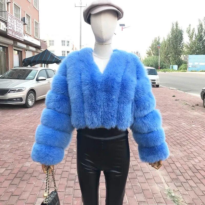 Fox Fur Jacket Short Style Clothing Full Length Sleeve Coat