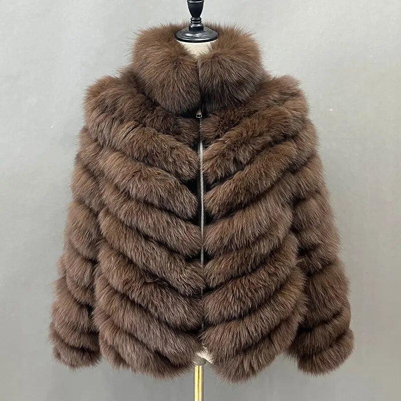 Fox Fur Coat for Women Cardigan Reversible Jacket Bubble Natural Fur