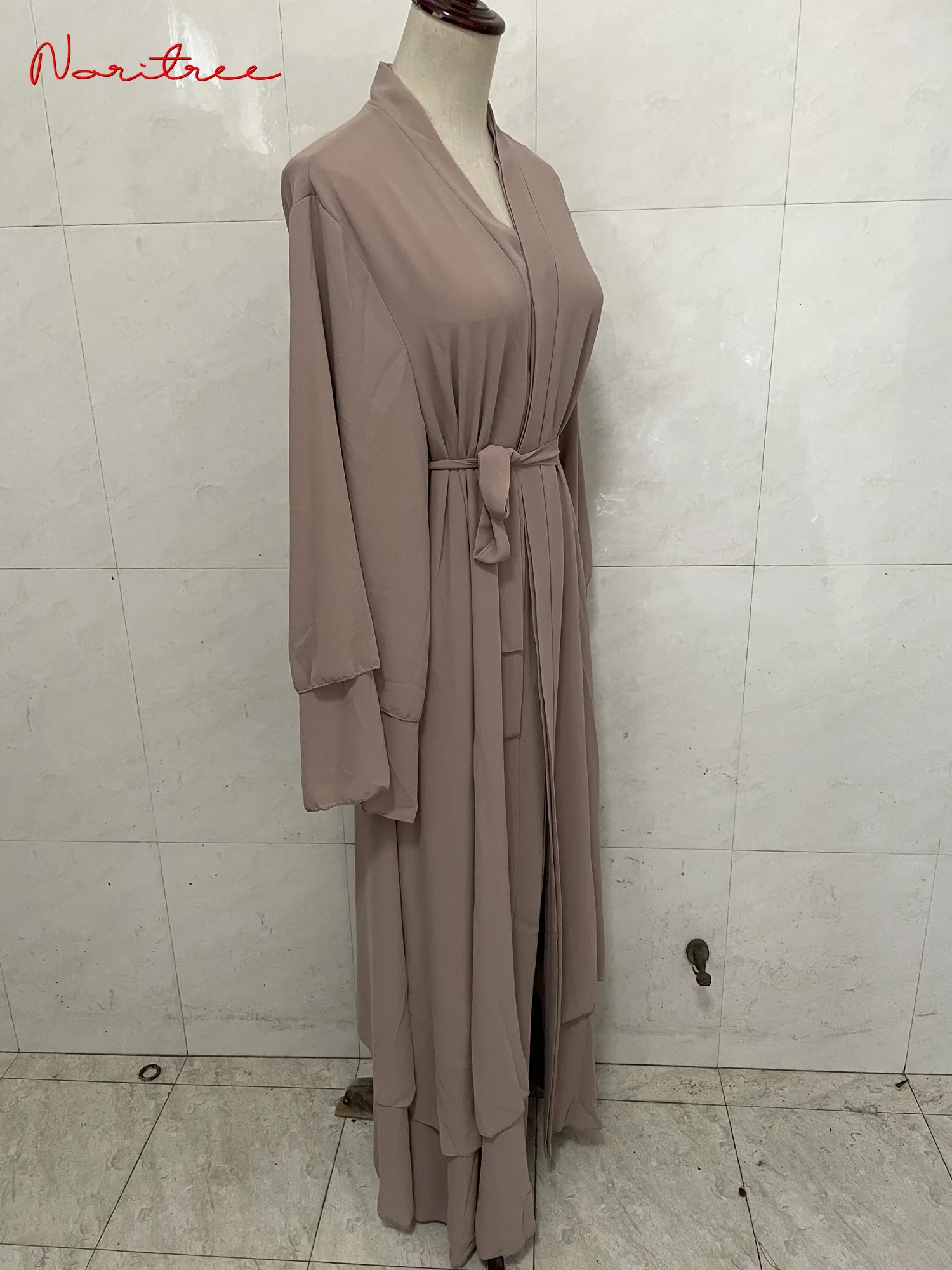 Chiffon Abaya Casual With Belt and Scarf