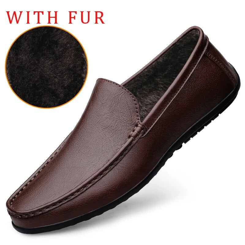 Soft Leather Loafers For Men Easy Slip On Flat Casual Shoes