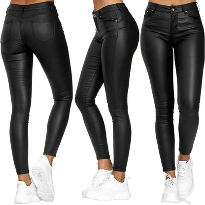 PU Leather High Waist Skinny Push Up Elastic Trousers Spandex Jeggings