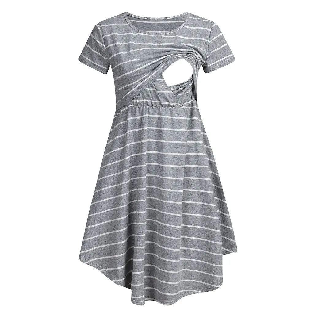 Maternity Striped Patchwork Dress with nursing pull out