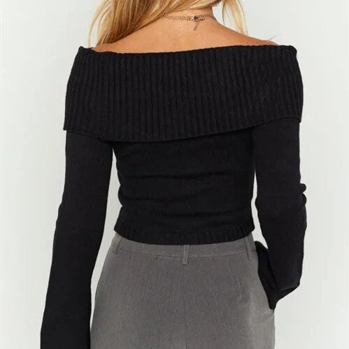 Casual Knitted Long Sleeve Off Shoulder Sweater