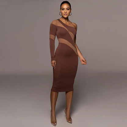 Patchwork One Long Sleeve Backless Bodycon Dress