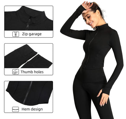 Tracksuit Jacket Slim Fit Long Sleeved Yoga Tops With Thumb Holes