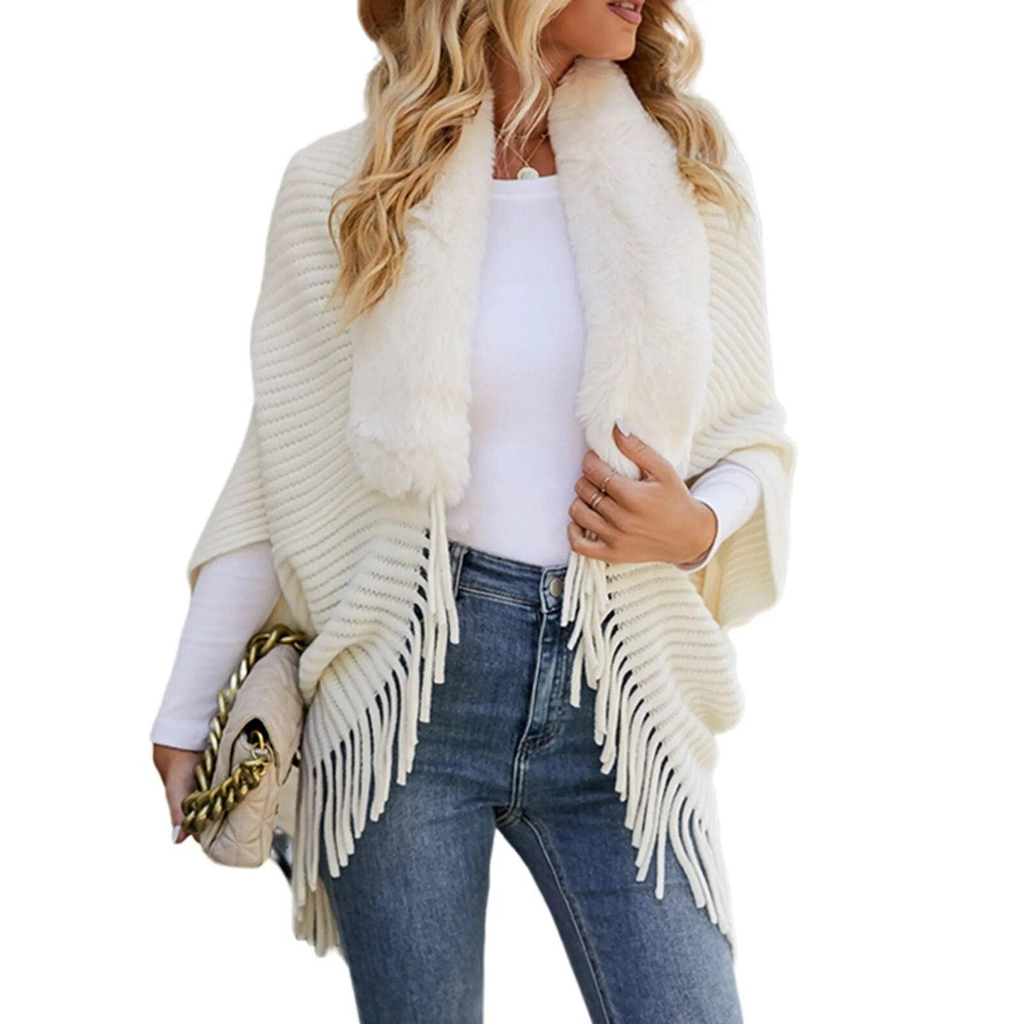 Elegant Shawl Ponchos Slim Fit Cardigan Casual Rib Knitted Top