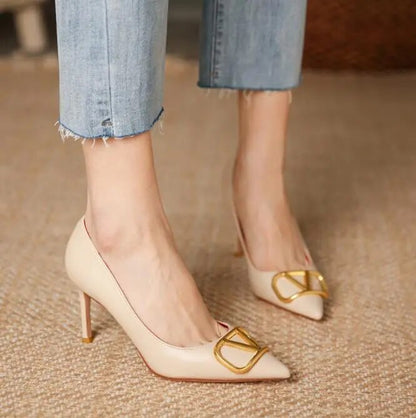 6cm Heels Heart Front Button Ankle Strap Pointy Toe