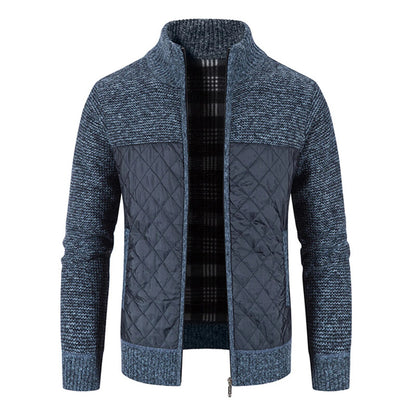 Men Cardigan Knit Patchwork Breathable Thick Long Sleeves