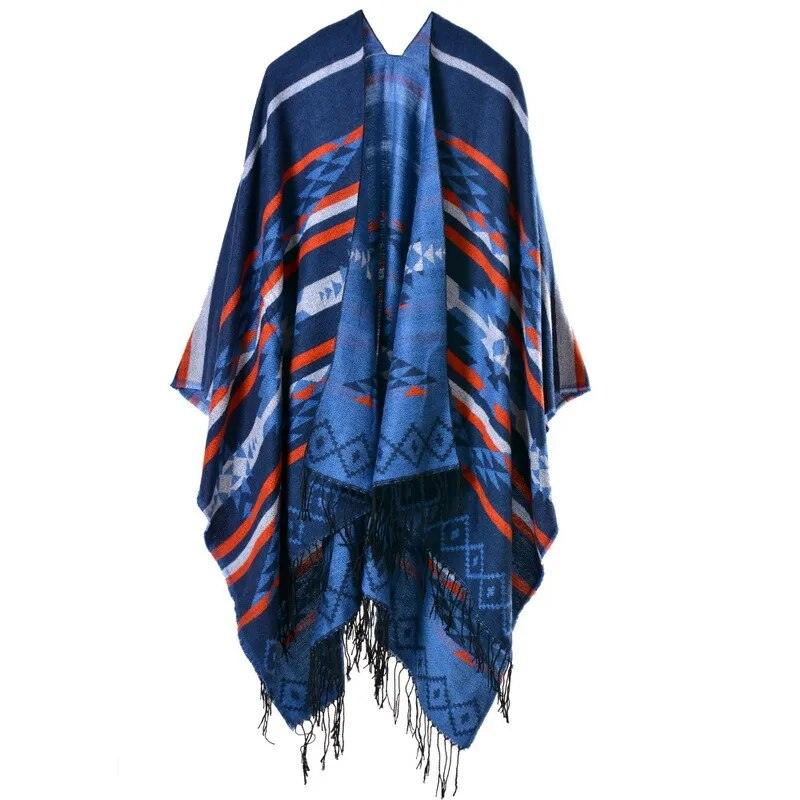 Tassel Cashmere Fork Shawl Poncho