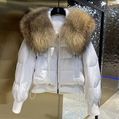 Real Raccoon Fur Collar Short Female Parkas Thick Warm Down Coat