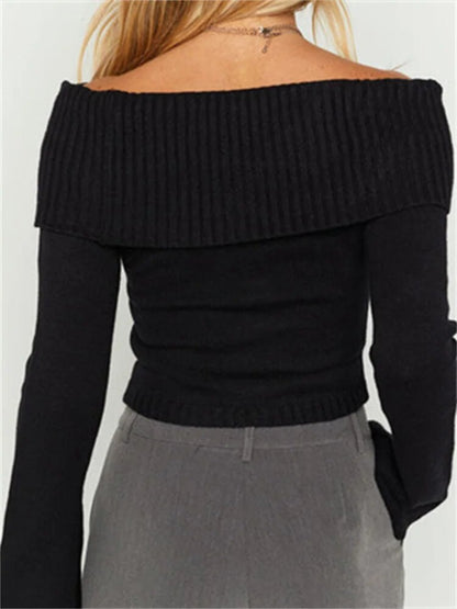 Casual Knitted Long Sleeve Off Shoulder Sweater