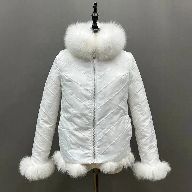 Fox Fur Coat for Women Cardigan Reversible Jacket Bubble Natural Fur