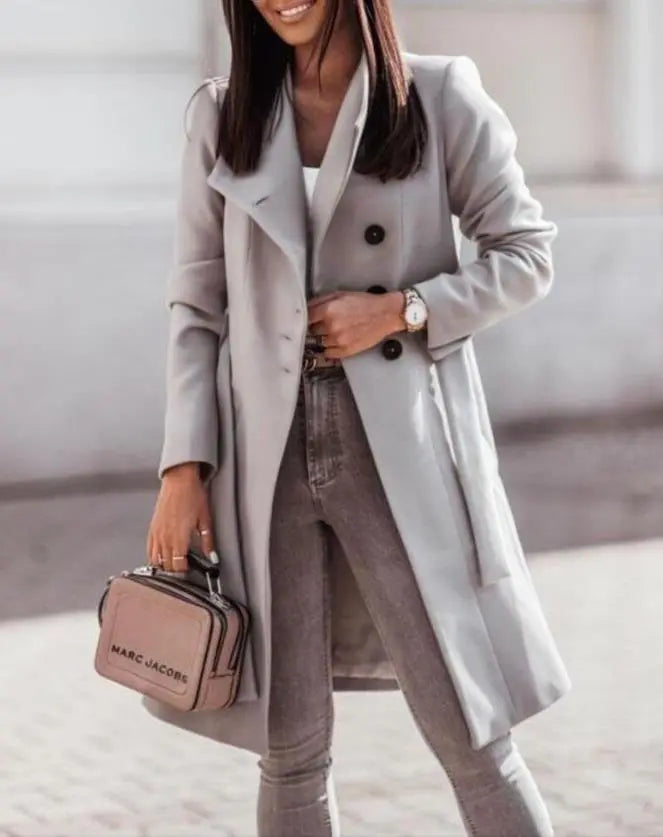 Casual Button Long With Belt winter Coat