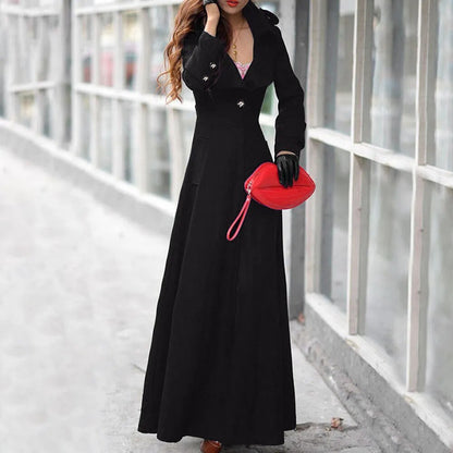 Long Wool Coat Winter Slim Elegant One Button Windbreaker