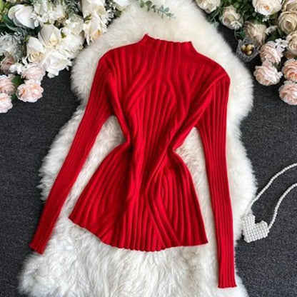 Knitted Pullover Short Turtleneck Slim Chic Long Sleeve Sweaters