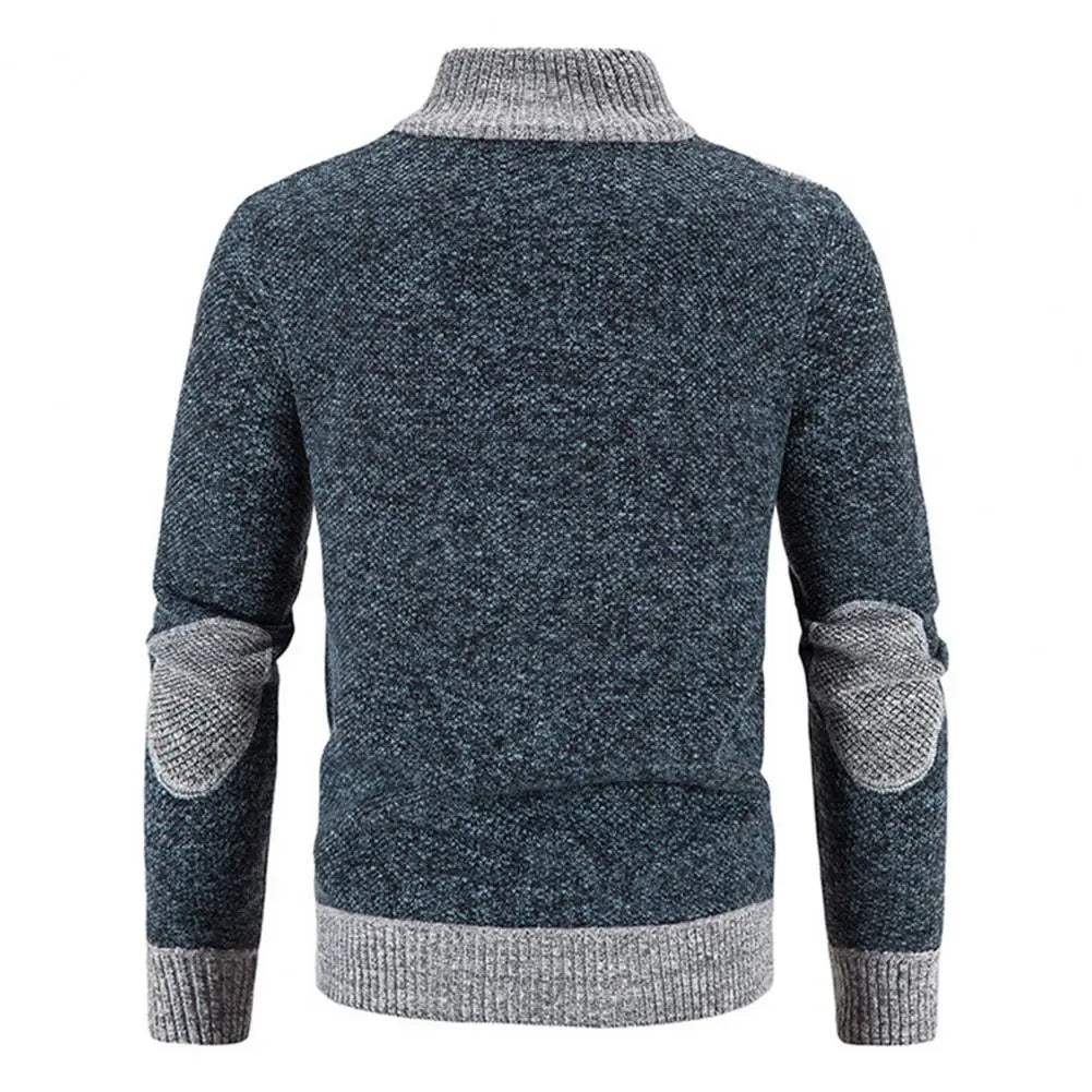 Men Cardigan Knit Patchwork Breathable Thick Long Sleeves