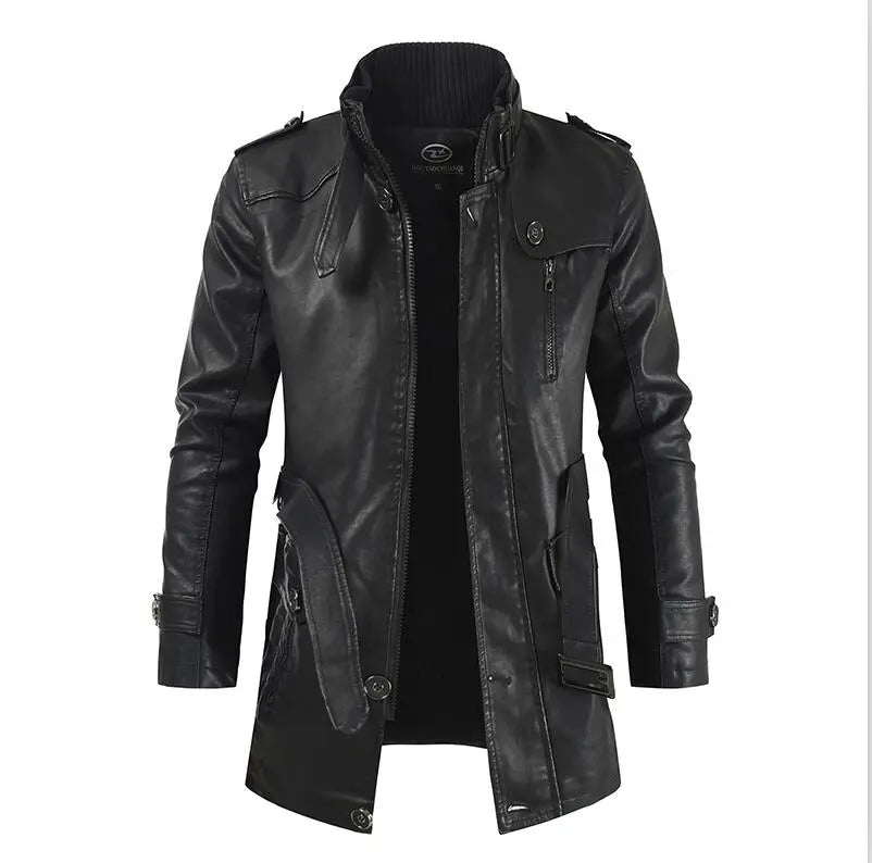 Winter Men's Thick Faux Leather Long Jacket