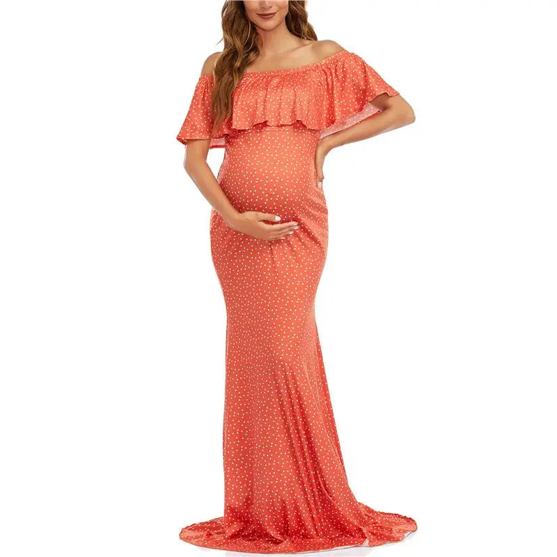 Maternity Elegant Slim Off Shoulder Long Dresses