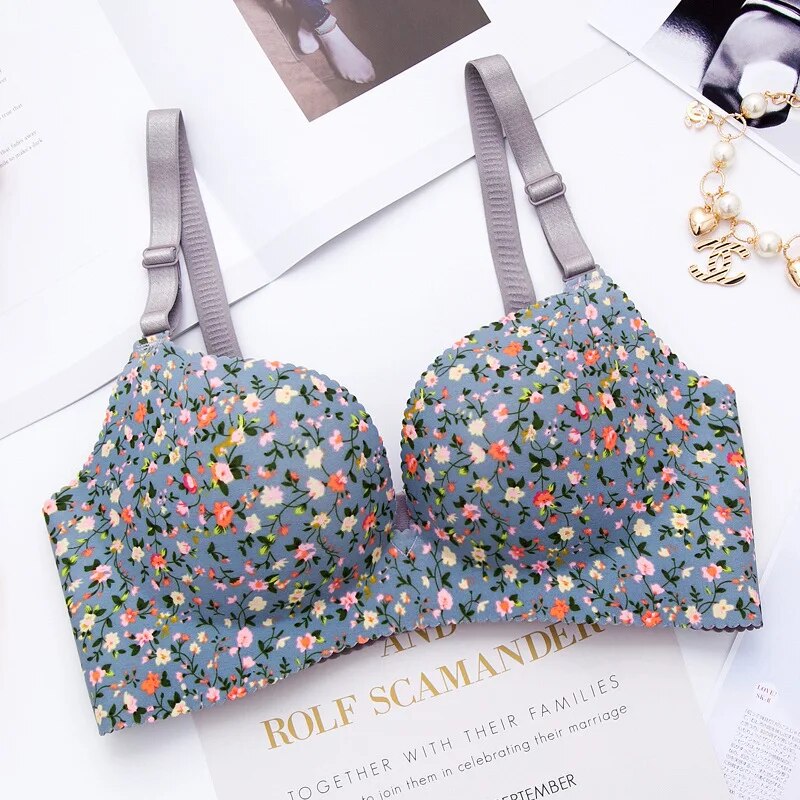 Women Flower Print Seamless Push Up Bras